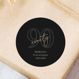Moderne Black Gold 90ste Verjaardagsfeestje Ronde Sticker