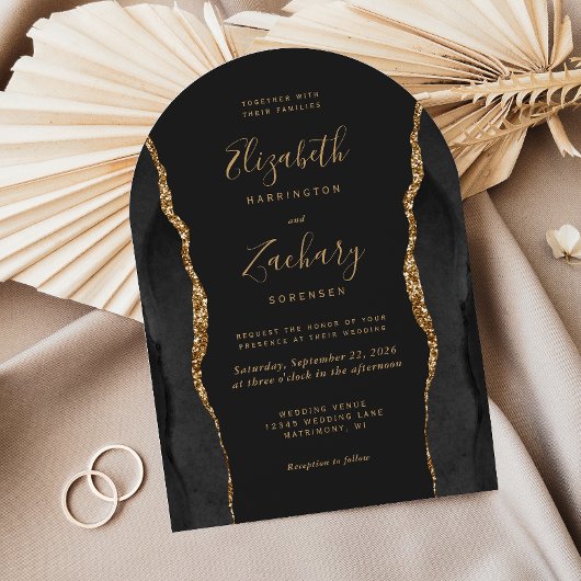 Moderne Black Gold Agaat Dark Arch Wedding Kaart