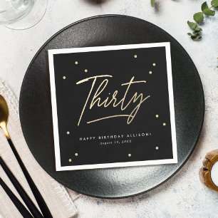 Moderne Black Gold Calligrafie 30e verjaardag Servet