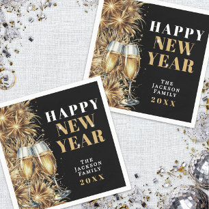 Moderne Black Gold Champagne Oud en Nieuw-feestje Servet