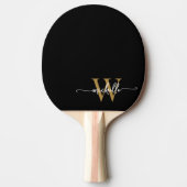 Moderne Black Gold Custom Monogram Name Script Tafeltennisbatje (Voorkant)