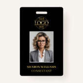 Moderne Black Gold Minimalist werknemer Foto-ID Badge (Voorkant)