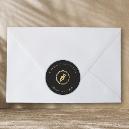 Moderne Black & Gold Notary Pen Gecertificeerd doo Ronde Sticker
