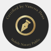 Moderne Black & Gold Notary Pen Gecertificeerd doo Ronde Sticker (Voorkant)