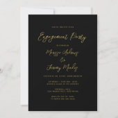 Moderne Black Gold Script Engagement Party Kaart (Voorkant)