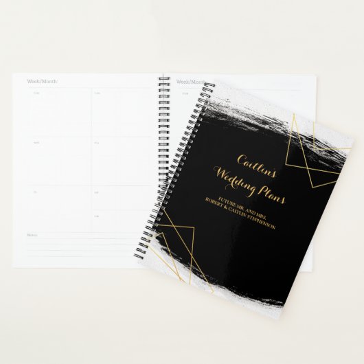 Moderne Black & Gold Watercolor Wedding planner Ge (Devant avec enveloppe)