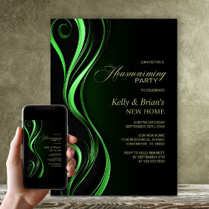 Moderne Black Green Housewarming Party Kaart