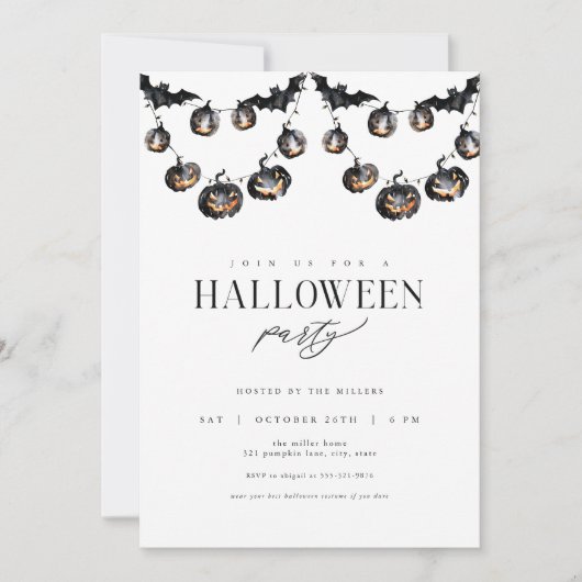 Moderne Black Halloween Party Uitnodiging (Voorkant)