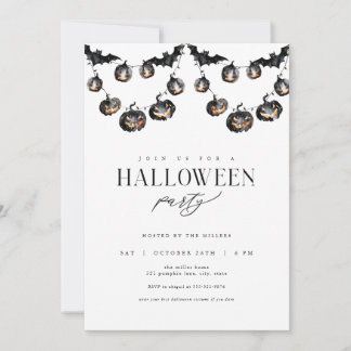 Moderne Black Halloween Party Uitnodiging