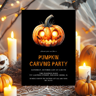 Moderne Black Pumpkin Carving Party Halloween Kaart