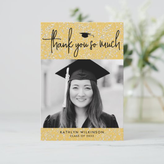 Moderne Black Script Gold Afstuderen - Hartelijk d Kaart (Staand voorkant)