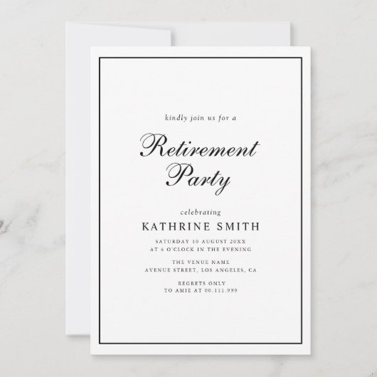 Moderne Black Script Lettering Pensioen Partij Kaart (Voorkant)