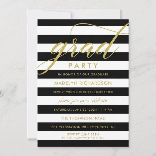 Moderne Black Stripes Gold Custom Afstudeerder Par Kaart (Voorkant)