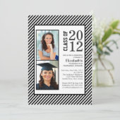 Moderne Black Stripes Photo Afstuderen-uitnodiging Kaart (Staand voorkant)