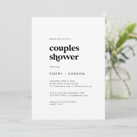 Moderne Black Typography Couples Shower Kaart (Staand voorkant)