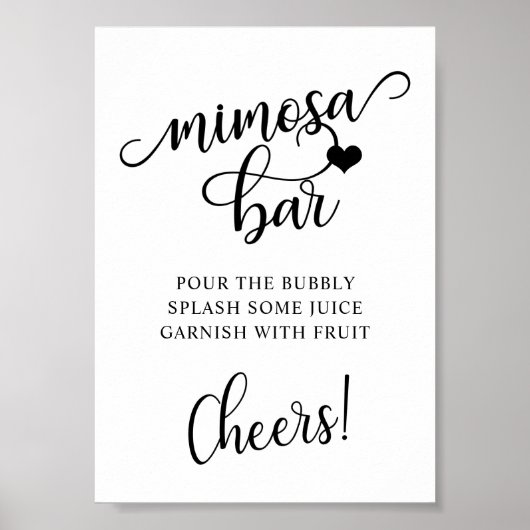 Moderne Black White Bruidsfeest Borrel MIMOSA BAR Poster (Voorkant)