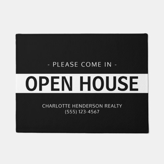 Moderne Black White Real Estate Open House Deurmat (Voorkant)