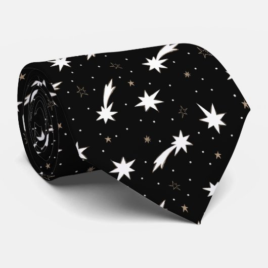 Moderne Black White Shooting Star Pattern Stropdas (Opgerold)