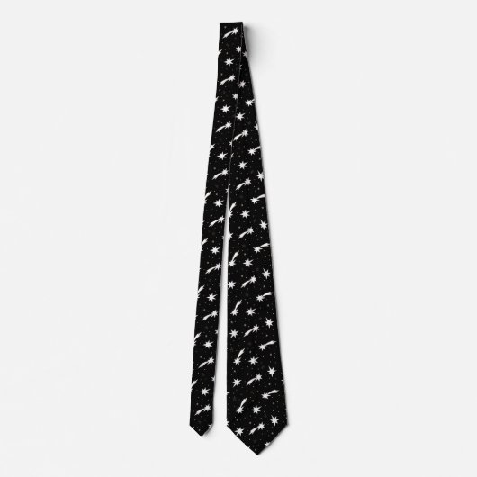 Moderne Black White Shooting Star Pattern Stropdas (Achterkant)