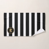 Moderne Black White Stripes Gold Family Monogramme (Serviette à main)