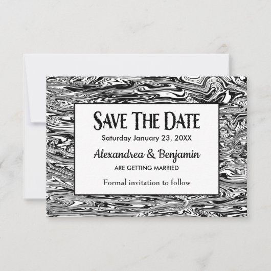 Moderne Black White Waterverf Wedding Custom Save The Date (Voorkant)