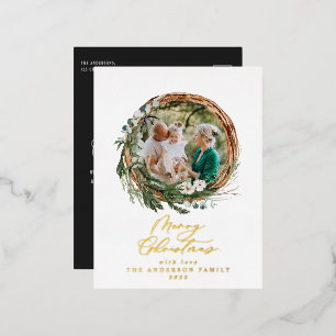 Moderne bladzijden met smakelijke kerstscript foli folie feestdagen briefkaart