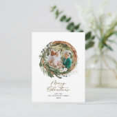 Moderne bladzijden met vrolijk kerstscript feestdagenkaart (Staand voorkant)