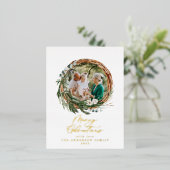 Moderne bladzijden met vrolijk kerstscript folie feestdagen briefkaart (Staand Voorkant)