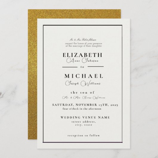 Moderne, blanc et noir, Faire-part de mariage simp (Devant / Derrière)