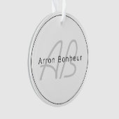 Moderne Blanc Gris & Noir | Nom Cool & Monogramme (devant)