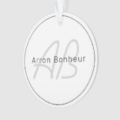 Moderne Blanc Gris & Noir | Nom Cool & Monogramme (devant)