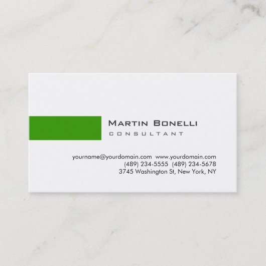 Moderne Blanc Vert Simple Consultant Carte de visi (Devant)