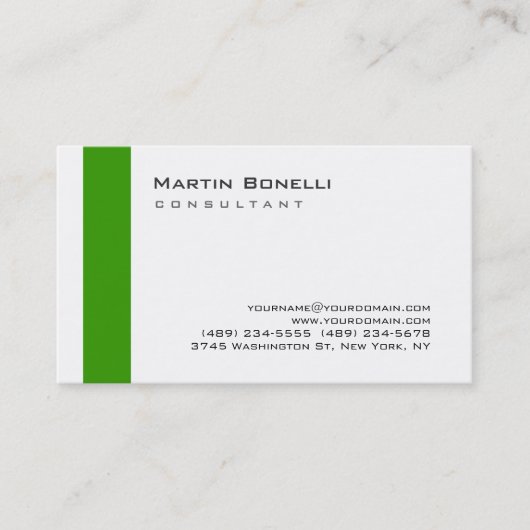 Moderne Blanc Vert Simple Consultant Carte de visi (Devant)