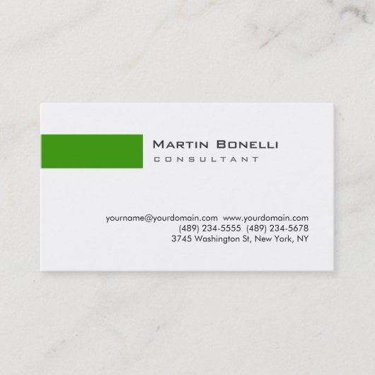 Moderne Blanc Vert Simple Consultant Carte de visi (Devant)