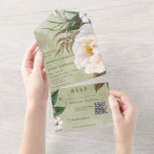 Moderne blanke volken over Sage Green QR Code All In One Uitnodiging (Afscheurbaar)