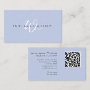 Moderne Blau-Witte Script Monogram QR Code Visitekaartje