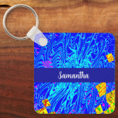 Moderne blauw Abstracte kunst schilderen Sleutelhanger (Voorkant)