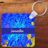 Moderne blauw Abstracte kunst schilderen Sleutelhanger (Achterkant)