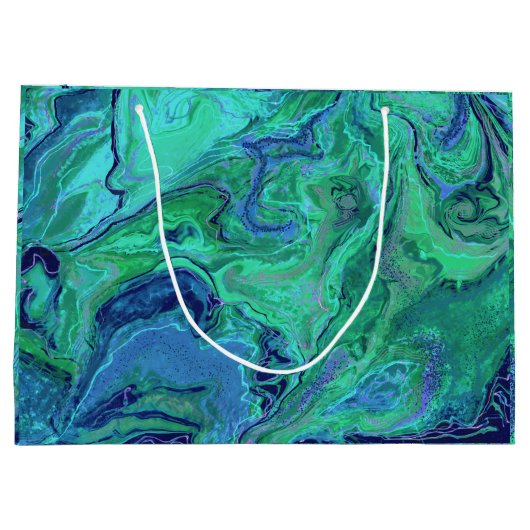Moderne blauw Blauwgroen groene vloeibare kunst Groot Cadeauzakje (Achterkant)