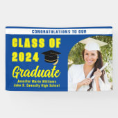 Moderne Blauw Geel Afstuderen Fotofeest Spandoek (Horizontaal)