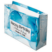 Moderne blauw gemarmerde verjaardag groot cadeauzakje (Voorkant Gekanteld)