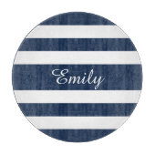 Moderne blauw gestreepte patroonnaam snijplank (Voorkant)