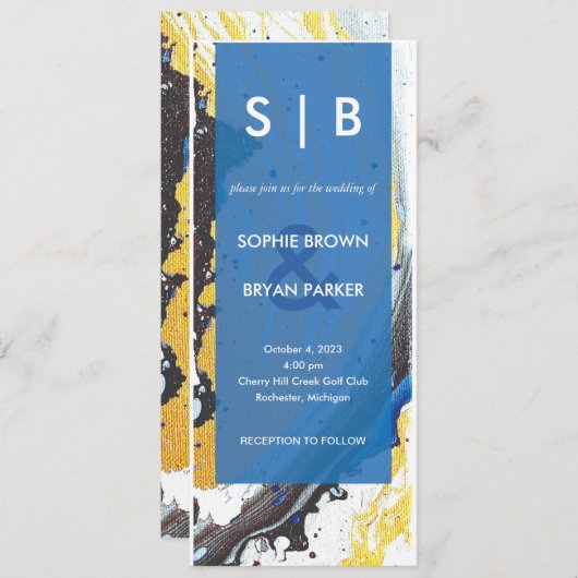 Moderne blauw/goud/zwart hydro-dip uitnodiging (Voorkant / Achterkant)