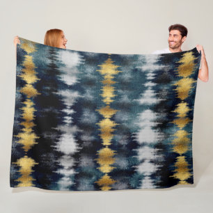 Moderne Blauw Gouden Tie Kleurstof Schilderen Abst Fleece Deken