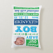 Moderne Blauw Groene Baby Boy Foto Geboortestatist Accent Kussen (Achterkant (Verticaal))