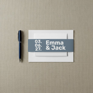 Moderne blauw minimalistische vet wit typografie uitnodigingen wikkel