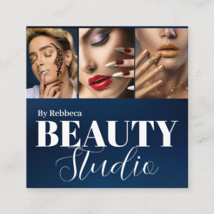 Moderne blauw mode stylist handtekening 3 foto vierkante visitekaartje