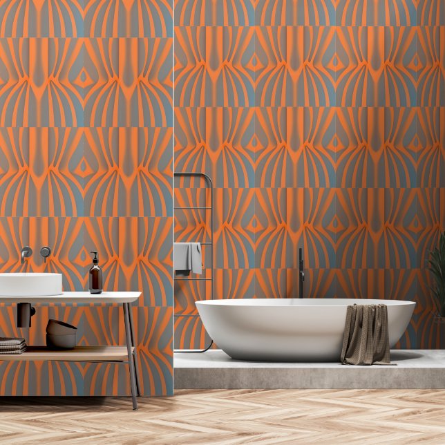 Moderne blauw-Oranje woondecoratie Behang (Badkamer)