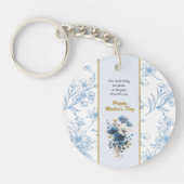 Moderne Blauw Wit Bloemen Gelukkige Moederdag Sleutelhanger (Voorkant)