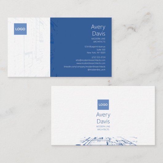 Moderne Blauwdruk Architect Visitekaartje (Voorkant / Achterkant)